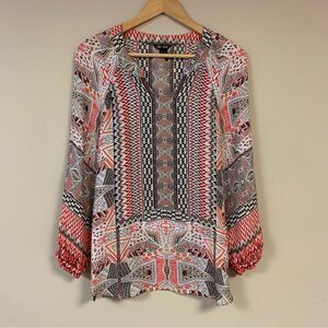 Boho Tunic Women's Medium Shirt Top Tribal Aztec Colorful Tapestry Blouse Winter